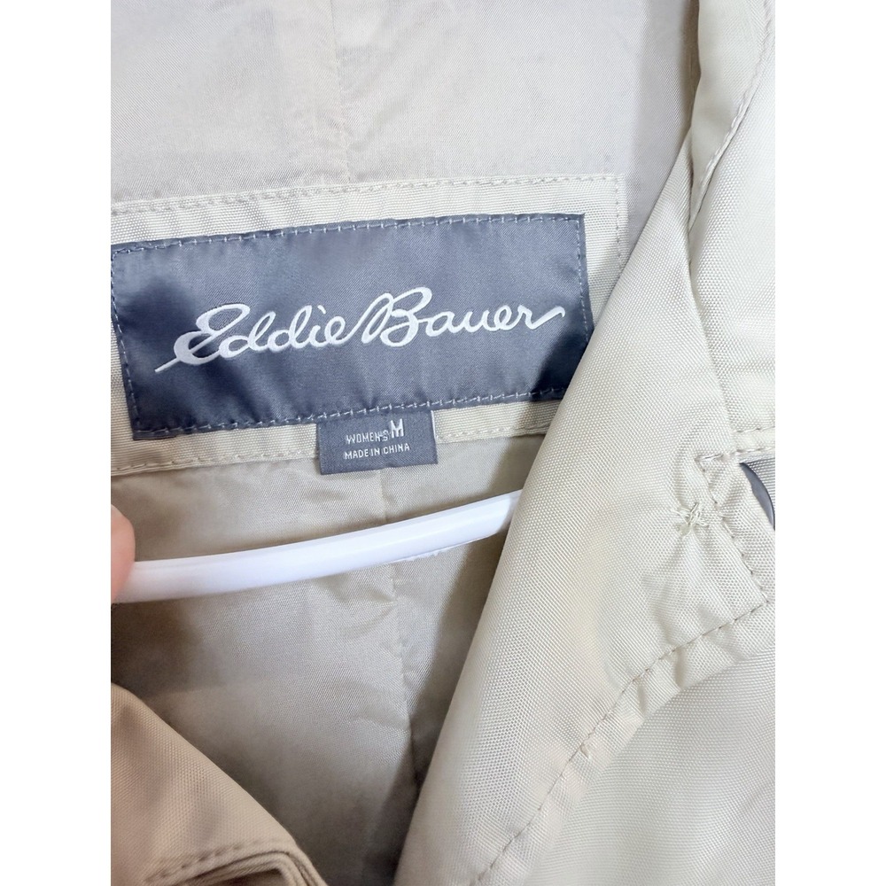Eddie Bauer WeatherEdge Trench Coat Womens Medium Beige Rain Jacket Minimalist - Picture 10 of 16